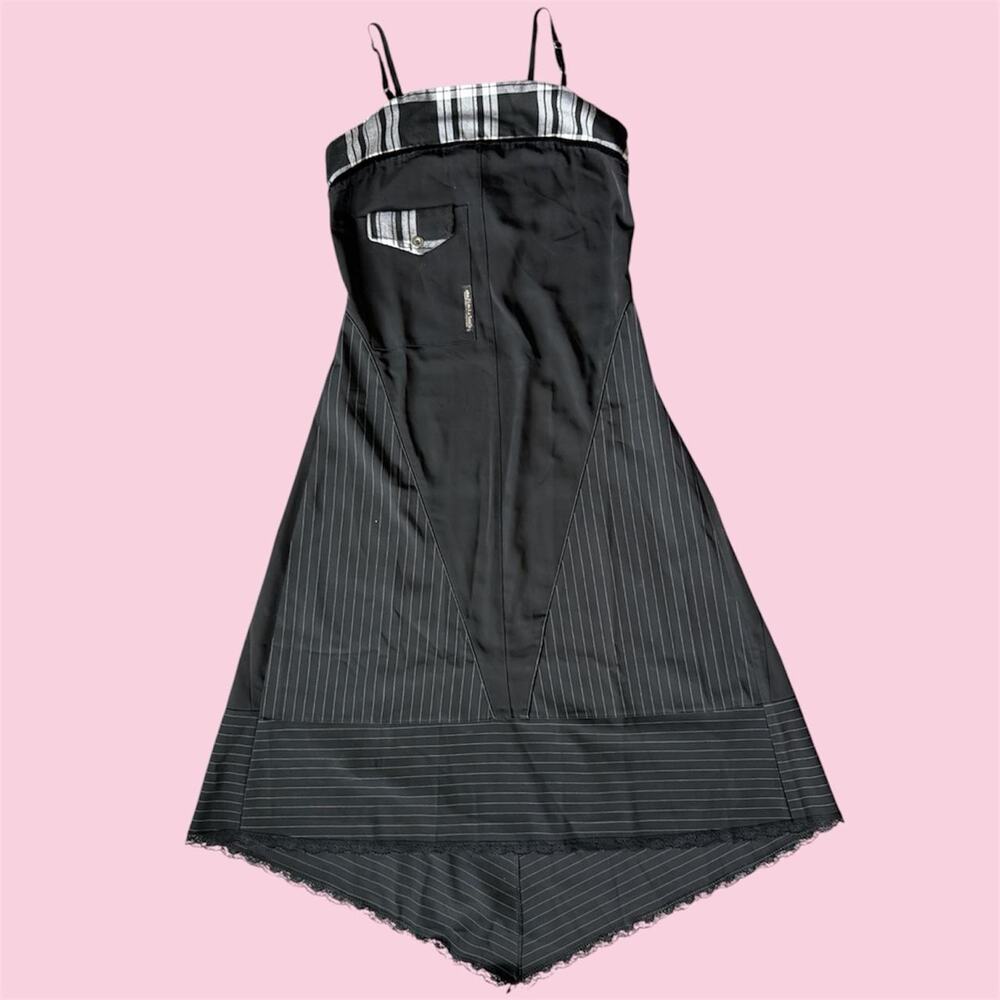 Des Filles à la Vanille euro grunge Black pinstripe dress with lace trim